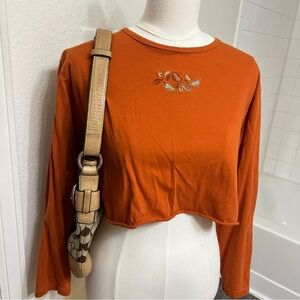 Rust orange fall leaves detail graphic crop top long sleeve autumn vintage
